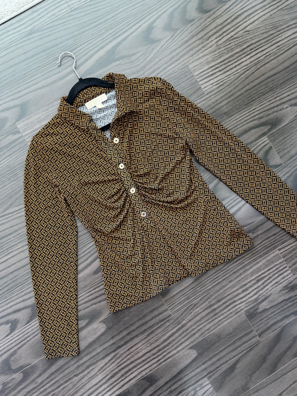 Michael Kors Brown Geometric Logo Button-Front Long Sleeve Shirt M